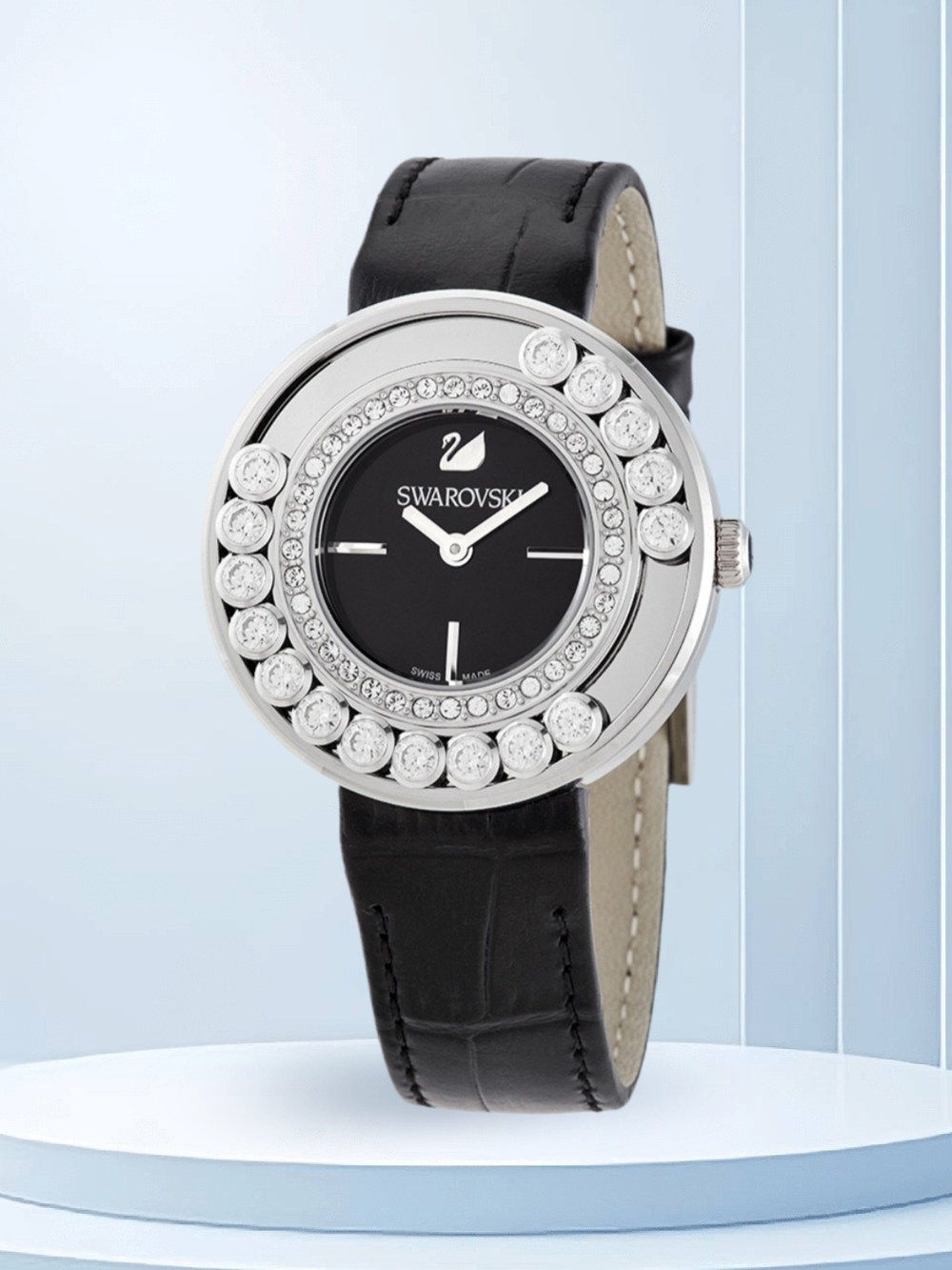 Swarovski Lovely Crystal-Accent Watch with Black Leather Strap